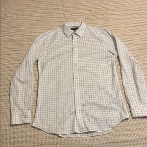 Banana Republic Non Iron Slim Fit White Striped Checkered Shirt